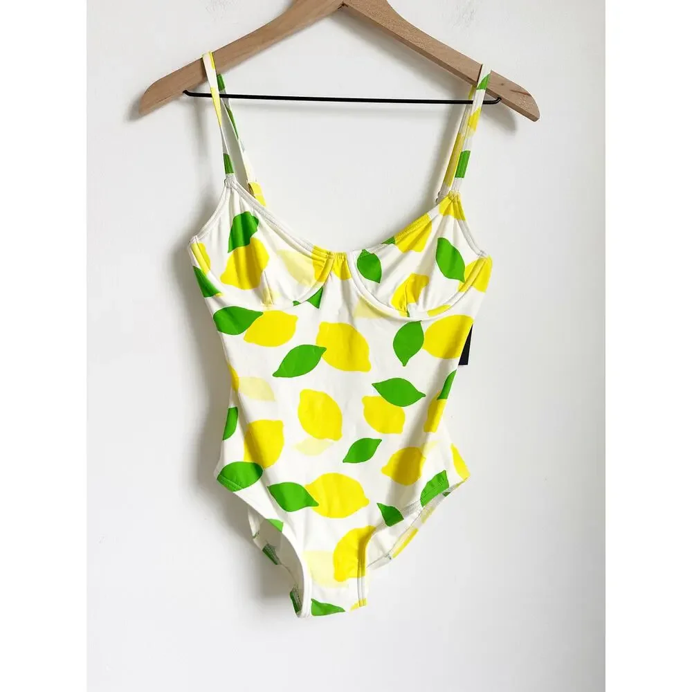 Kate Spade Lemon Print Underwire One Piece Swimsuit - Small